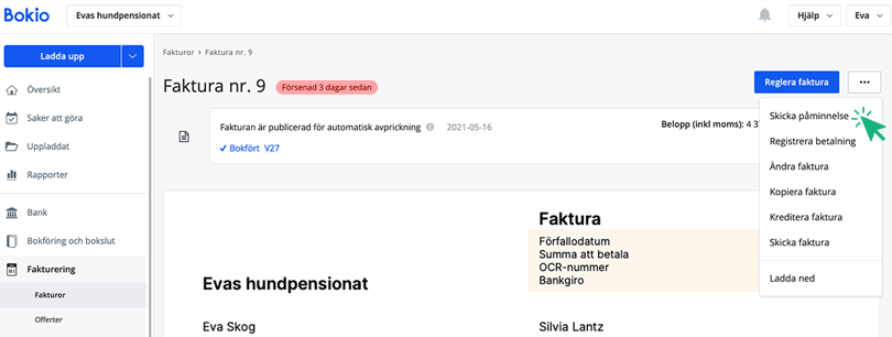 Skicka påminnelse på faktura