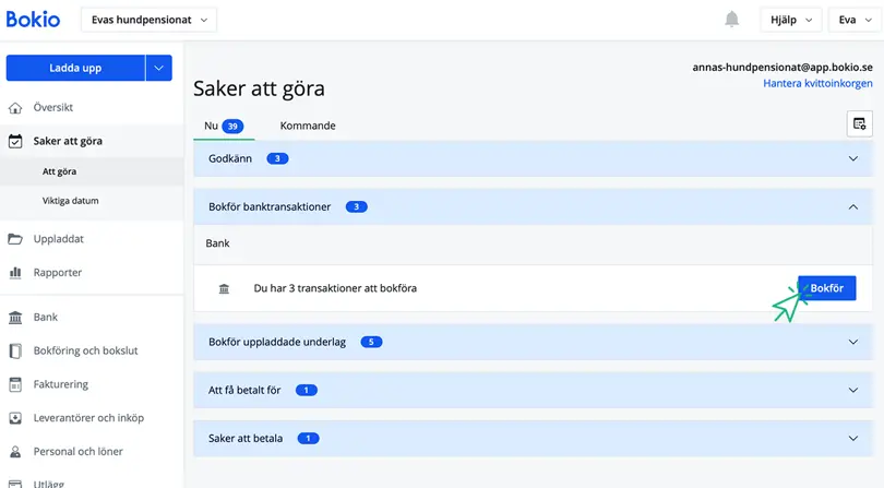 Att göra - Nu, bokför banktransaktion