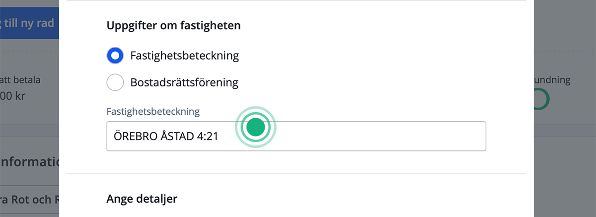 Aktivera rot/rut, Fastighetsbeteckning