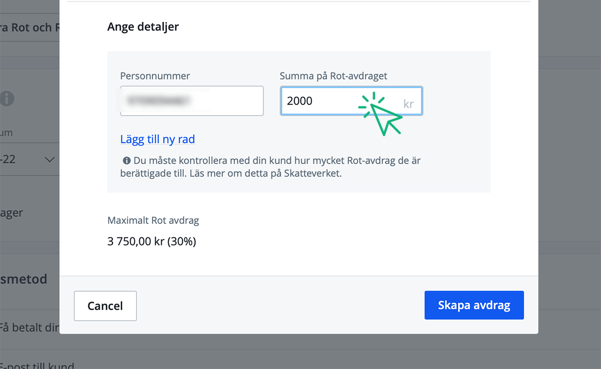 Aktivera rot/rut Skapa avdrag