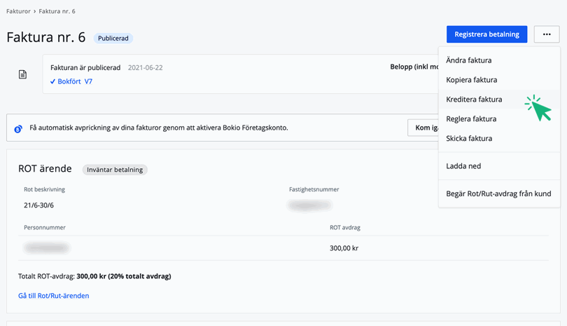 Kreditera Rot/Rut-faktura