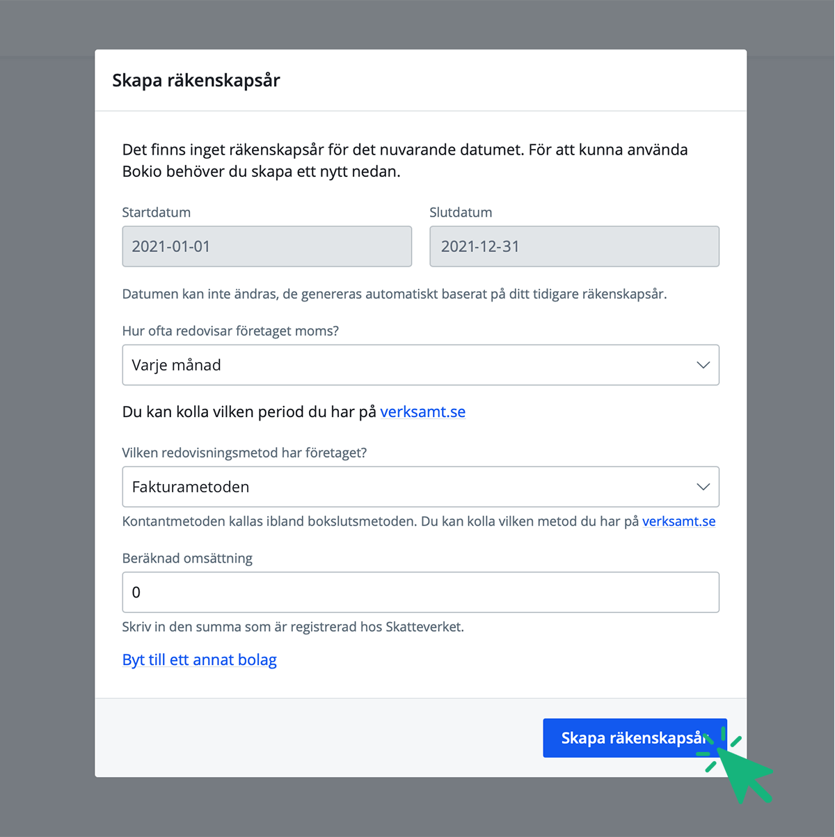 Skapa nytt räkenskapsår