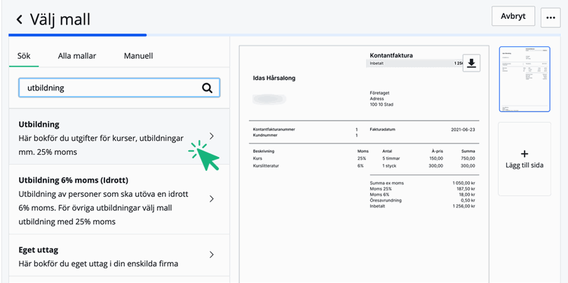 Bokför med flera momssatser väljer Utbildning