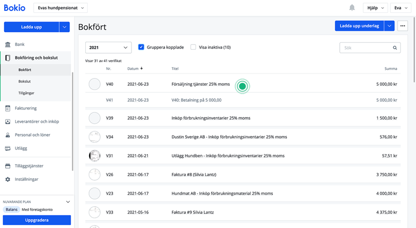 Se gruppering under bokfört