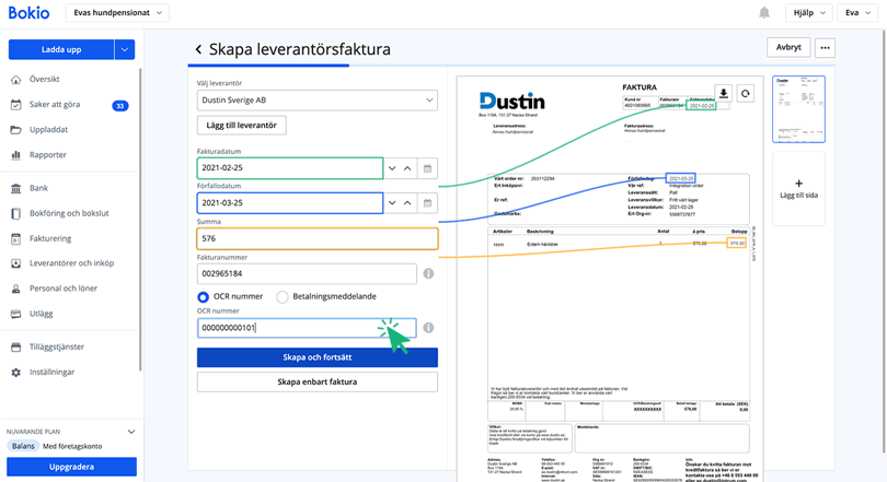 Lägg till info på verifikatet