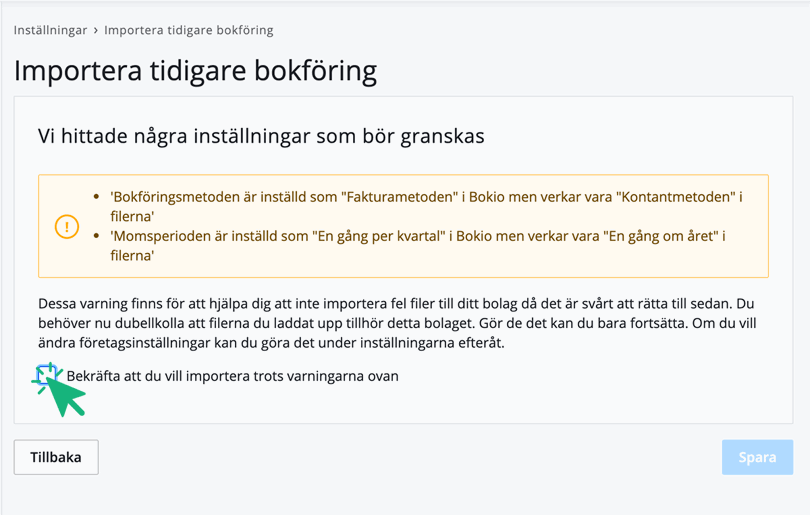Inställningar som bör granskas
