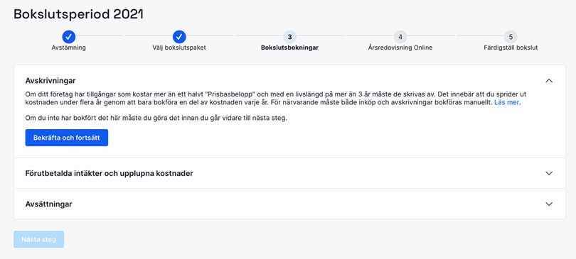 Bekräfta avskrivningar i bokslut
