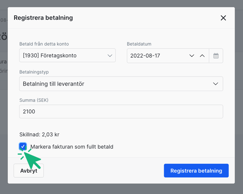 markera som fullt betald