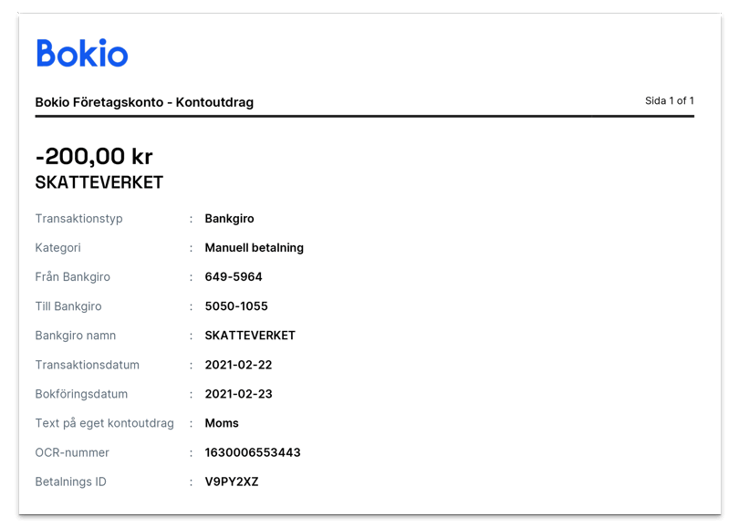 Export av transaktion PDF