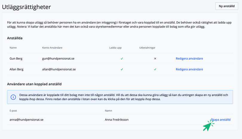 Lägg till existerande användare som anställd