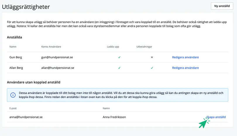 Lägg till existerande användare som anställd