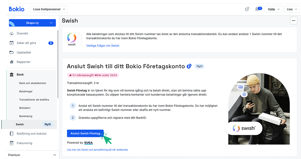 Klicka på Anslut Swish Företag