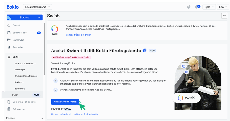 Klicka på Anslut Swish Företag