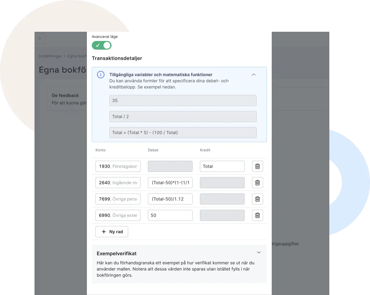 Avancerade bokföringsmallar beräkning