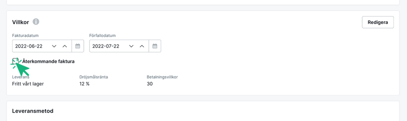 Välj att skapa faktura som återkommande faktura