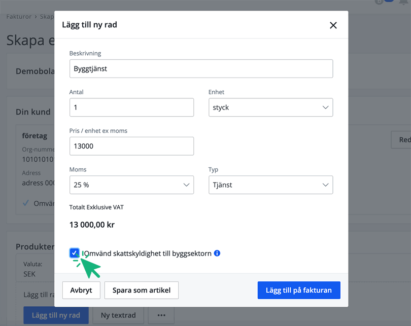 Omvänd skatteskyldighet på artikel