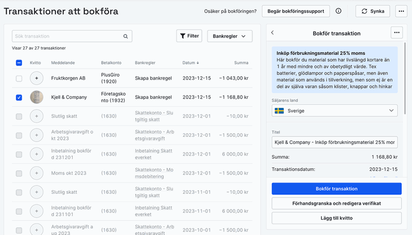 Bokför transaktionen med färdig mall