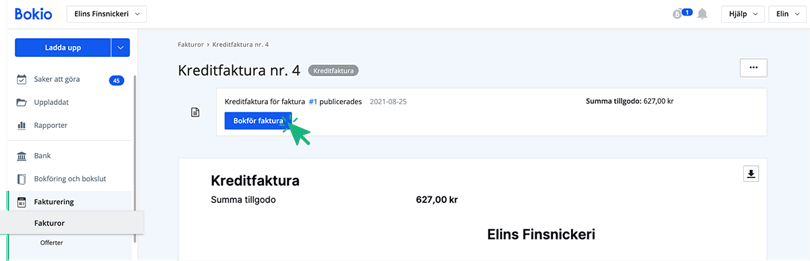 Bokför kreditfaktura