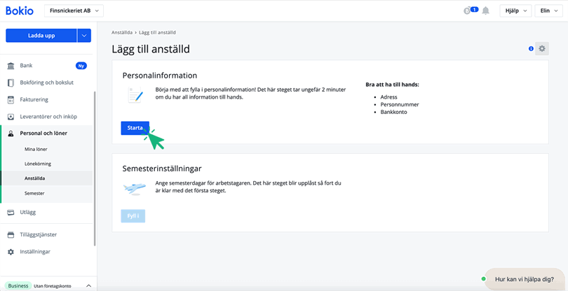 Starta skapa ny anställd