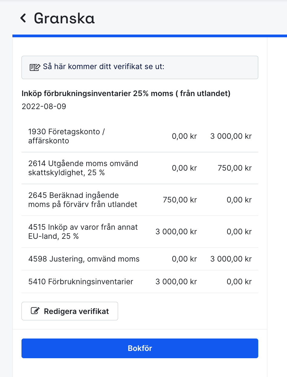 Verifikat förbrukiningsinventarie inom EU