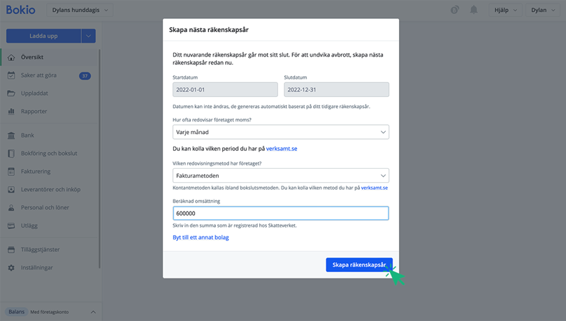 Skapa nästa räkenskapsår