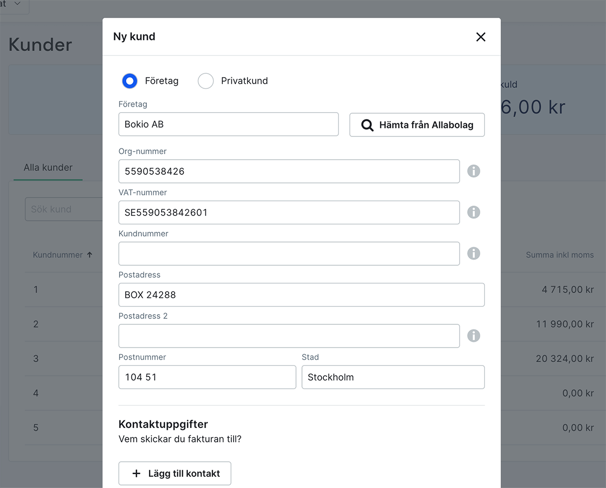 Kunduppgifter hämtade från Allabolag