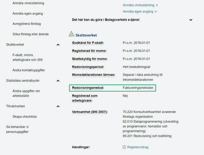 Redovisningsmetod för ditt företag hos Verksamt.se