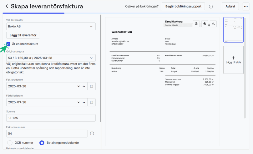 Skapa leverantörsfaktura
