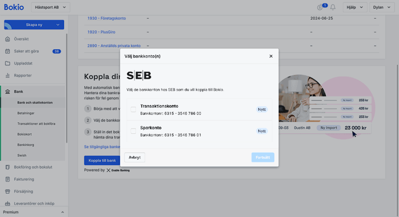 Välj konton att koppla till
