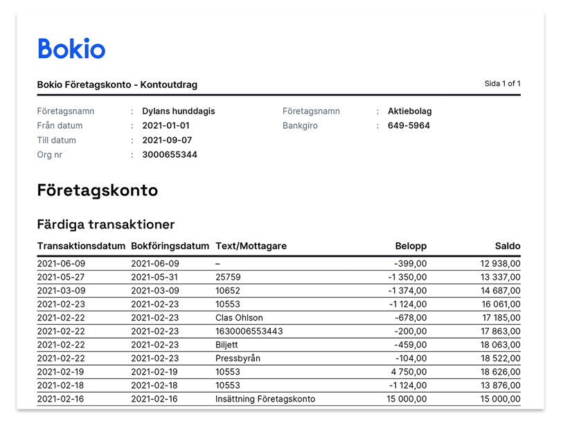 Export av kontoutdrag som PDF