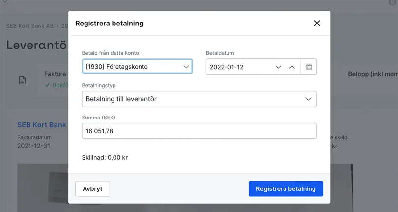 Betalning av kreditkortsfaktura