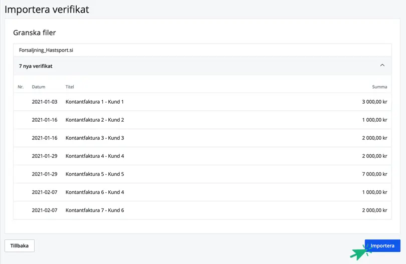 Kontrollera verifikaten och klicka på Importera