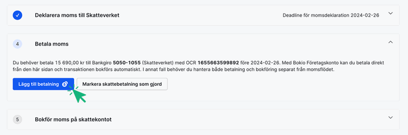 Lägg till betalning av moms
