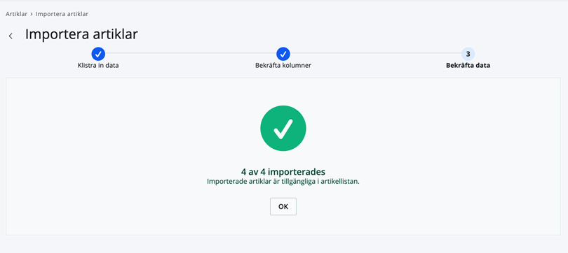 import Klar för artiklar