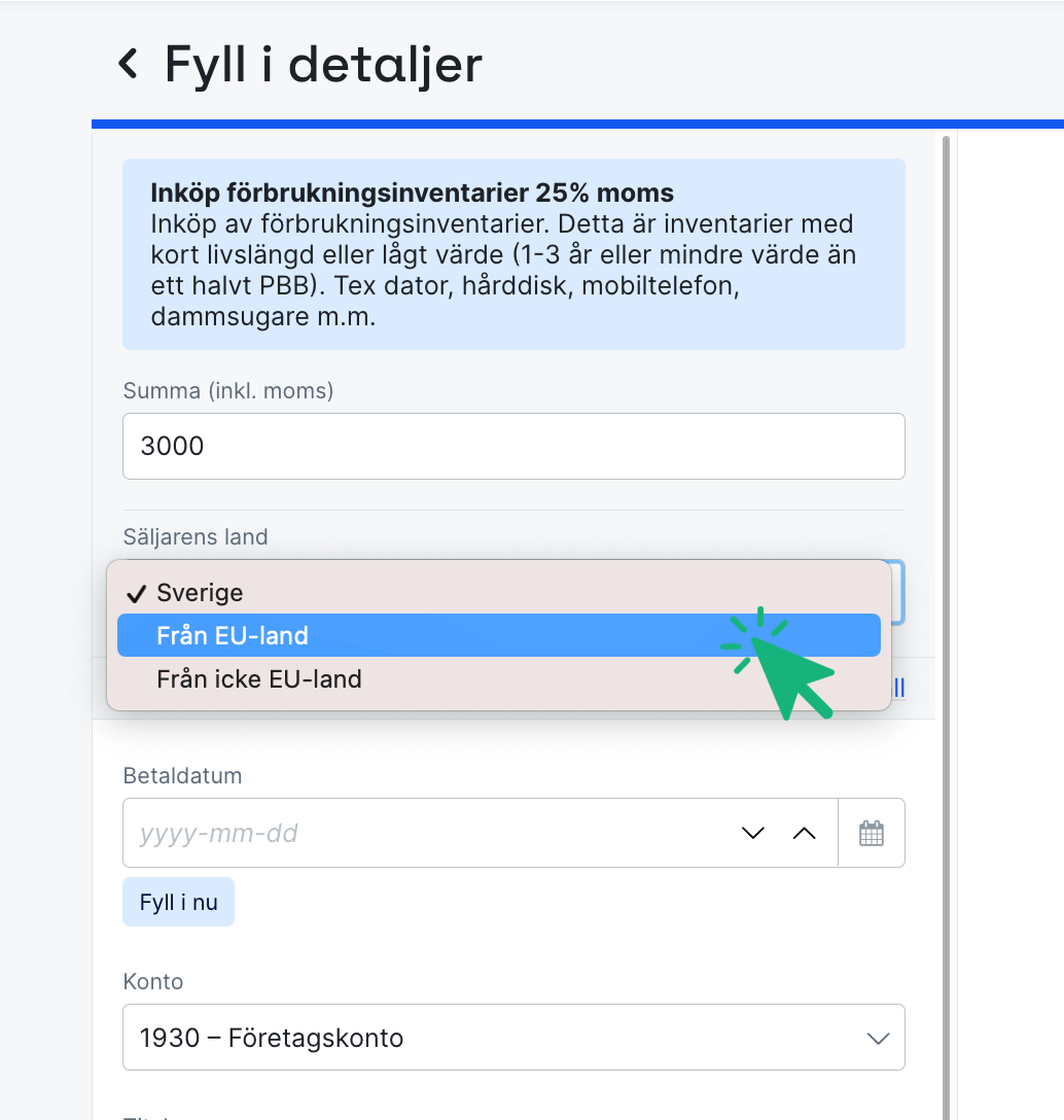 Välj land för inköpet