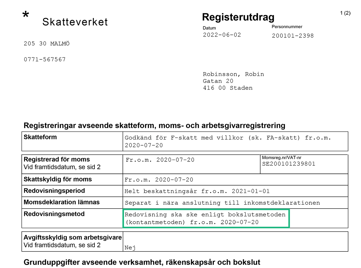 Se din bokföringsmetod i registerutdrag från Skatteverket