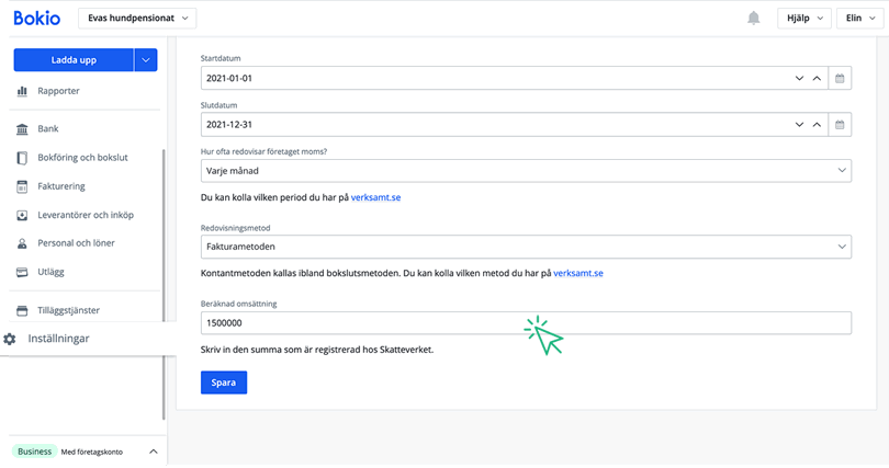 Ange beräknad omsättning
