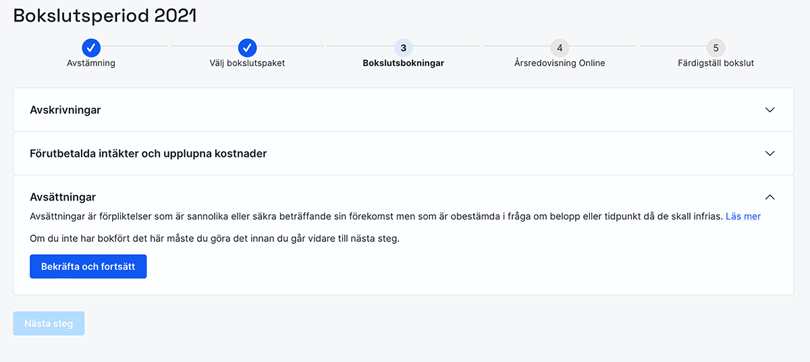 Bekräfta avsättningar i bokslut