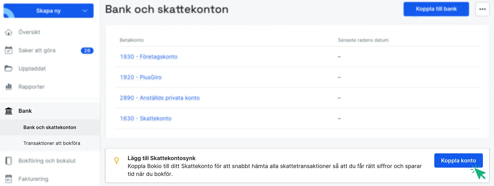 Koppla skattekonto till Bokio