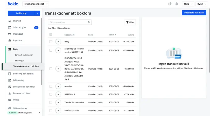 Transaktioner att bokföra
