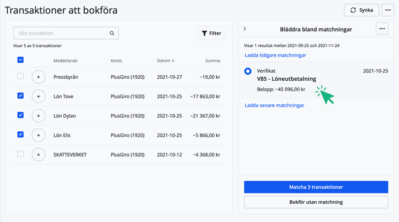 Välj verifikat att matcha