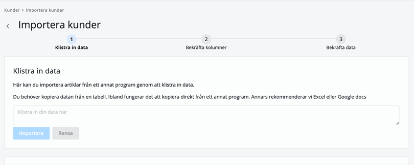 Importera kunder, klistra in data