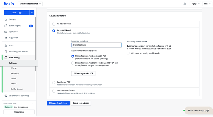 Leveransmetod skicka faktura