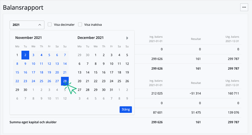 Klicka på de datum du vill välja
