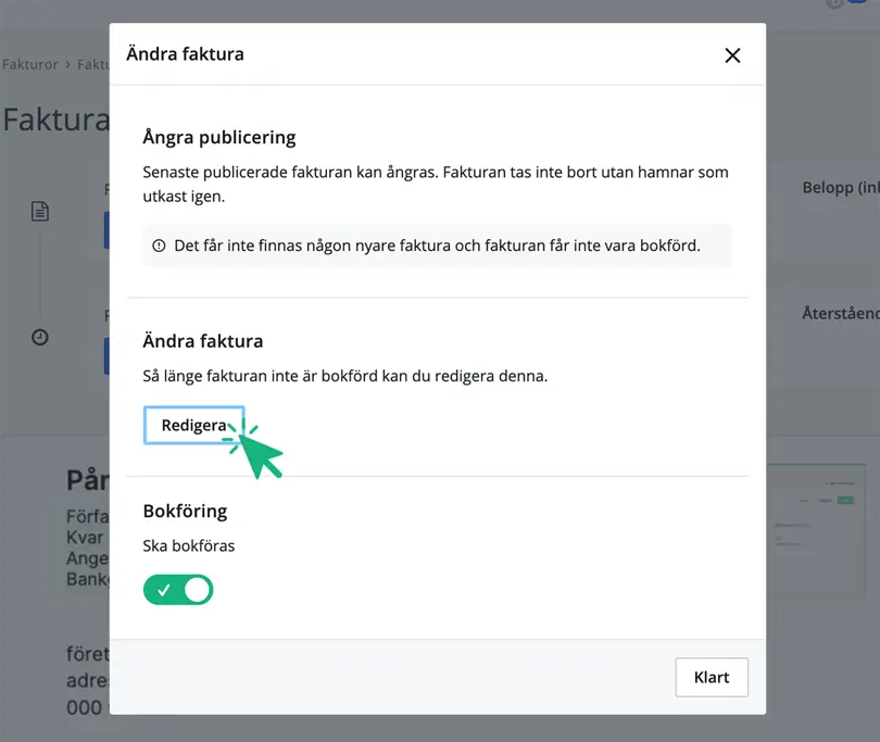 Redigera fakturan