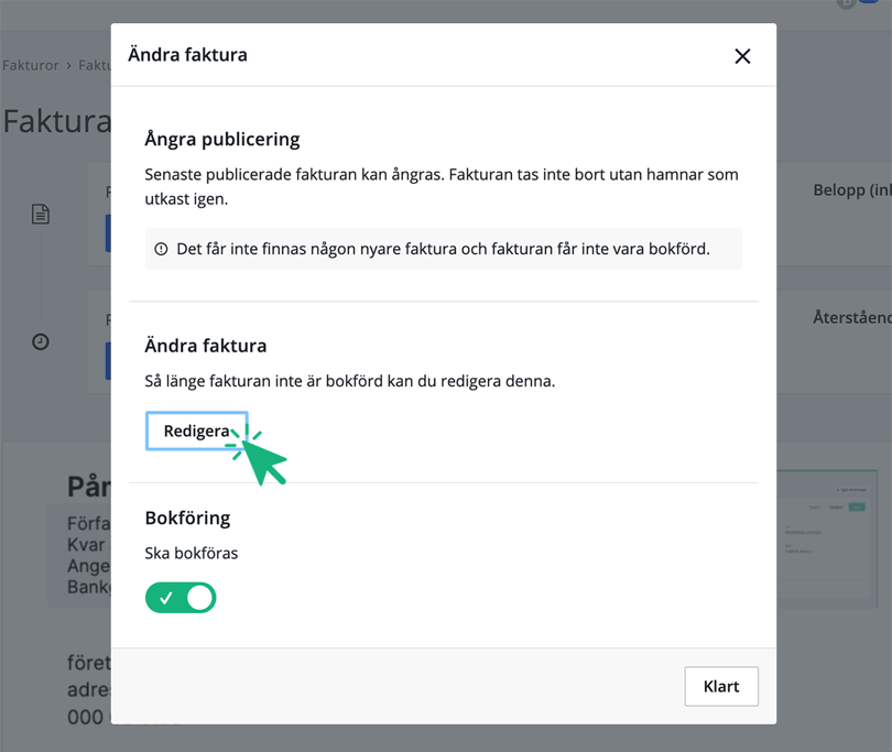 Redigera fakturan