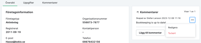 Redigera/Ta bort kommentar