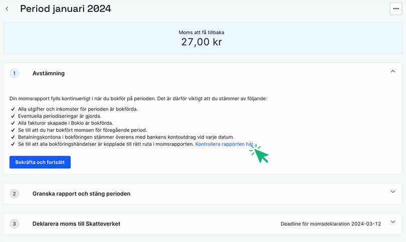 Klicka på &quot;Kontrollera rapporten här&quot;