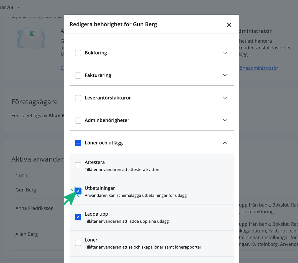 Lägg till rättighet för utbetalningar av utlägg