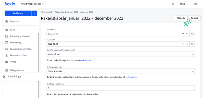 Radera räkenskapsår